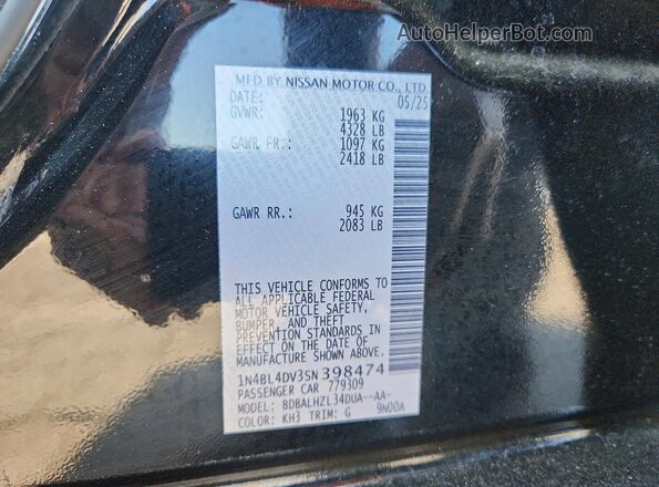 1N4BL4DV3SN398474 2025 NISSAN ALTIMA Black Engine compartment view