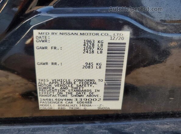 1N4BL4DV4MN339002 2021 NISSAN ALTIMA Black Vista del compartimento del motor