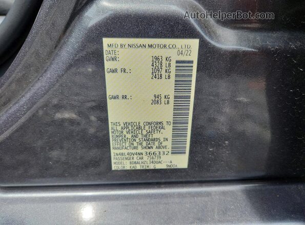 1N4BL4DV4NN366332 2022 NISSAN ALTIMA Gray Widok komory silnika