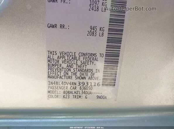 1N4BL4DV4RN393116 2024 NISSAN ALTIMA Silver Vista del compartimento del motor