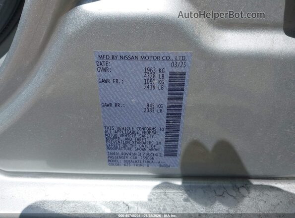 1N4BL4DV4SN378041 2025 NISSAN ALTIMA Silver Vista del compartimento del motor