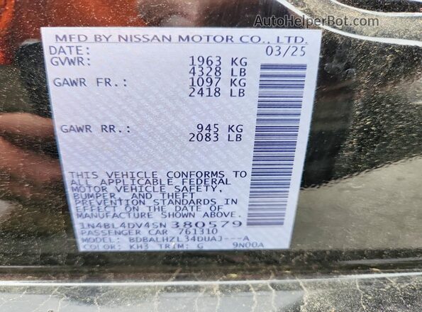 1N4BL4DV4SN380579 2025 NISSAN ALTIMA Black Շարժիչի բաժամունքի տեսք