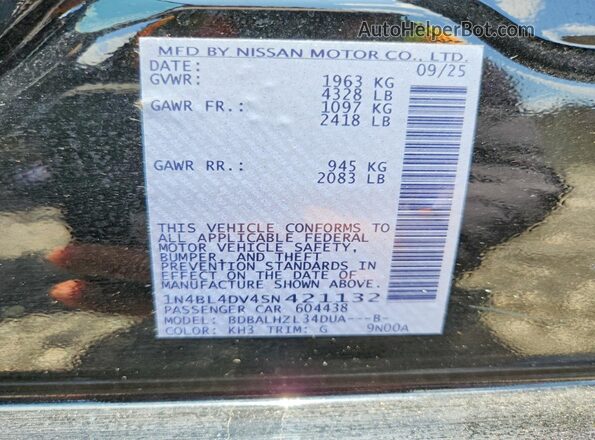 1N4BL4DV4SN421132 2025 NISSAN ALTIMA Black Vista del compartimento del motor