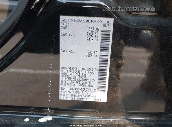 1N4BL4DV4SN427920 2025 NISSAN ALTIMA Black Widok komory silnika