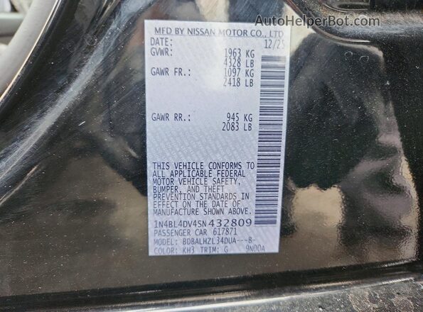 1N4BL4DV4SN432809 2025 NISSAN ALTIMA Black VIN კოდის სტიკერის ხედი
