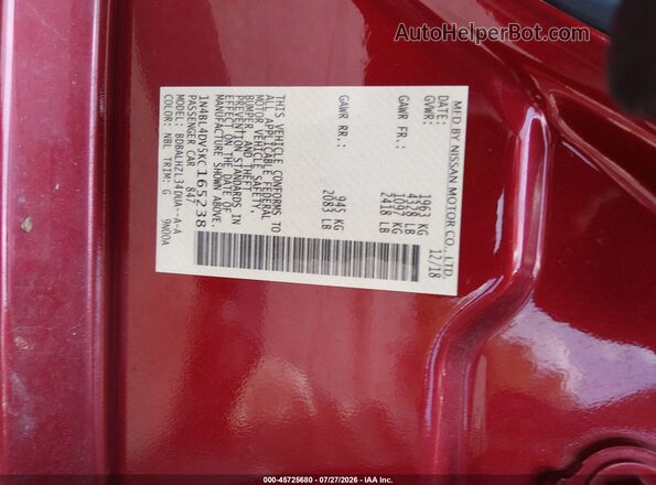1N4BL4DV5KC165238 2019 NISSAN ALTIMA Red Вид підкапотного простору
