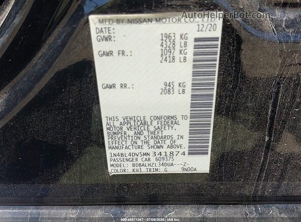 1N4BL4DV5MN341874 2021 NISSAN ALTIMA Black Vista del compartimento del motor