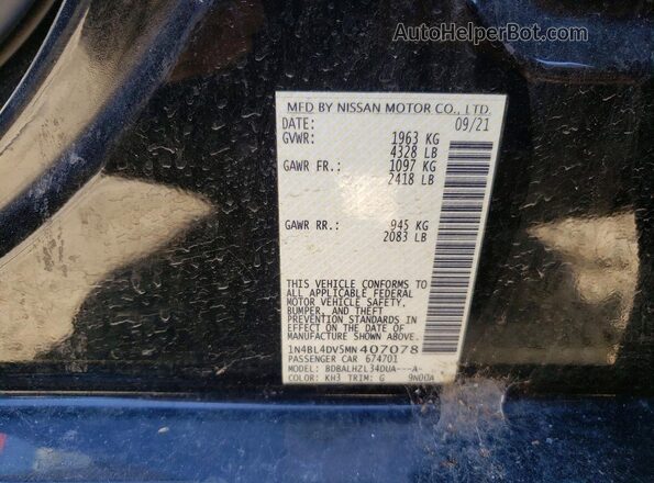 1N4BL4DV5MN407078 2021 NISSAN ALTIMA Black Engine compartment view