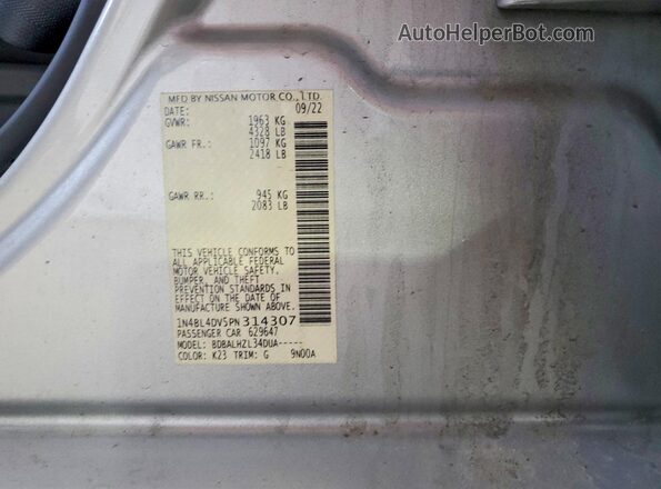 1N4BL4DV5PN314307 2023 NISSAN ALTIMA Silver Widok komory silnika