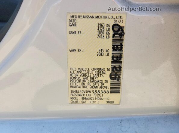 1N4BL4DV5PN388388 2023 NISSAN ALTIMA White Vista del compartimento del motor