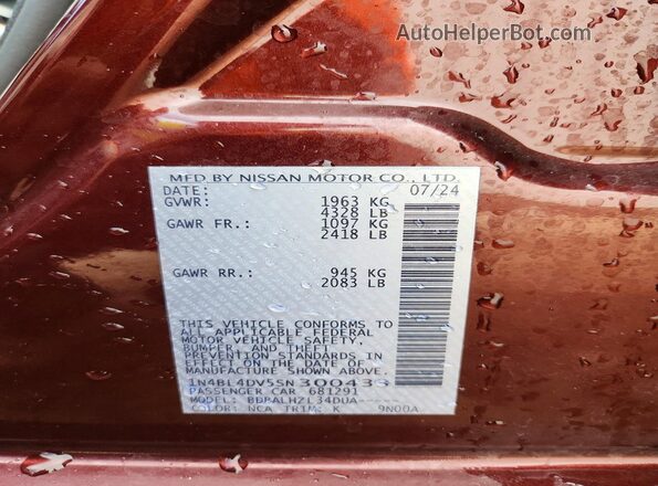 1N4BL4DV5SN300433 2025 NISSAN ALTIMA Maroon VIN sticker view