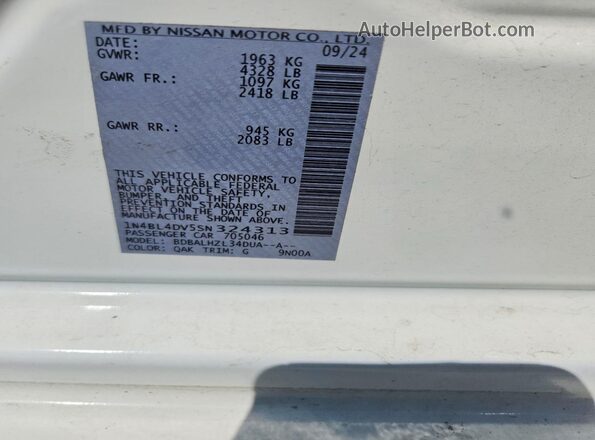 1N4BL4DV5SN324313 2025 NISSAN ALTIMA White Vista del compartimento del motor