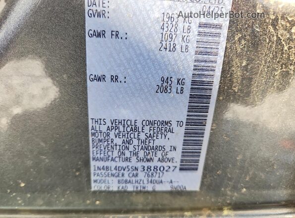 1N4BL4DV5SN388027 2025 NISSAN ALTIMA Gray ძრავის განყოფილების ხედი