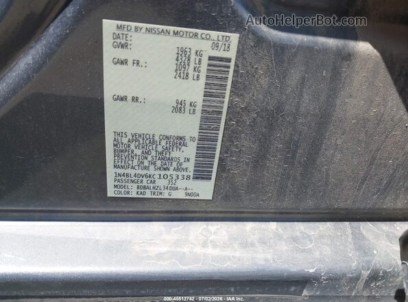 1N4BL4DV6KC105338 2019 NISSAN ALTIMA Silver Շարժիչի բաժամունքի տեսք