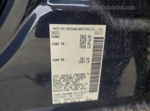 1N4BL4DV6MN357937 2021 NISSAN ALTIMA Синий Вид подкапотного пространства