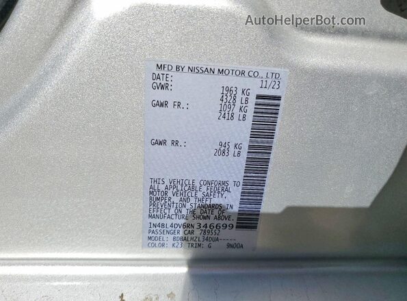 1N4BL4DV6RN346699 2024 NISSAN ALTIMA Silver VIN կոդի պիտակի տեսք
