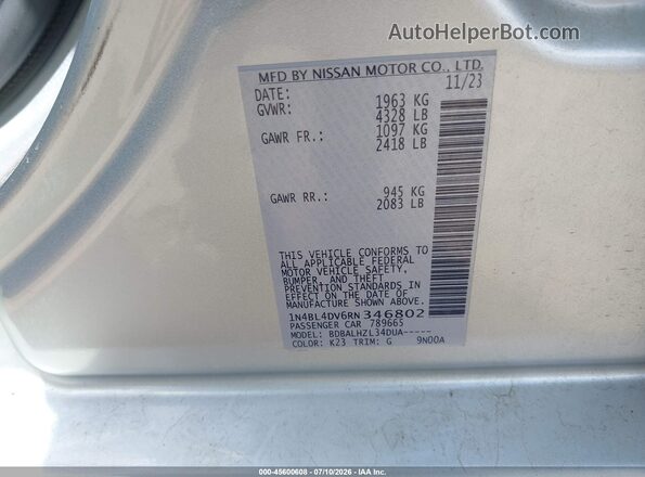 1N4BL4DV6RN346802 2024 NISSAN ALTIMA Серебряный Вид подкапотного пространства