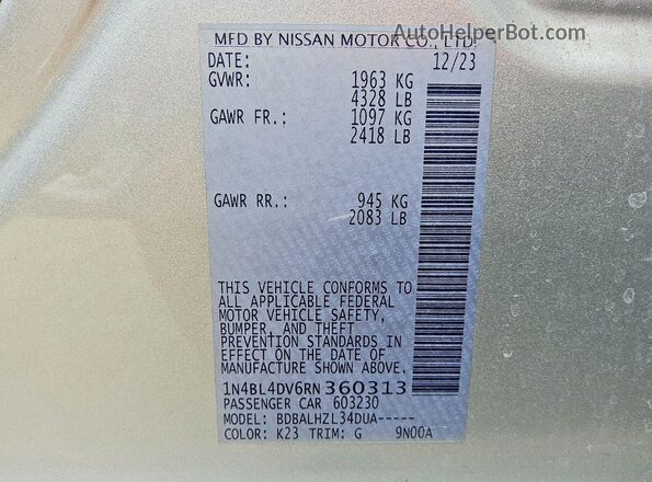 1N4BL4DV6RN360313 2024 NISSAN ALTIMA Серебряный Вид подкапотного пространства