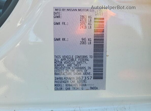 1N4BL4DV6RN367357 2024 NISSAN ALTIMA White Շարժիչի բաժամունքի տեսք