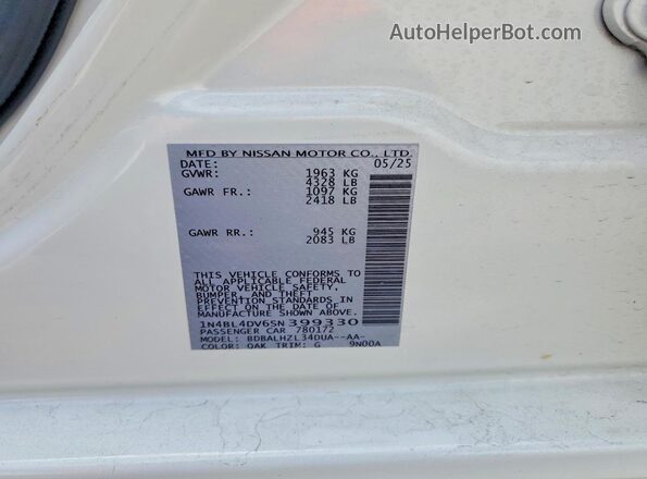 1N4BL4DV6SN399330 2025 NISSAN ALTIMA White Շարժիչի բաժամունքի տեսք