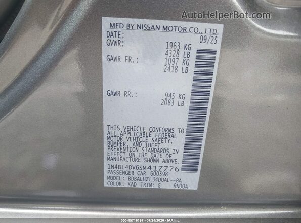 1N4BL4DV6SN417776 2025 NISSAN ALTIMA Серый Вид подкапотного пространства
