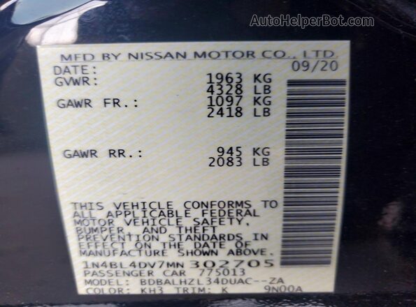 1N4BL4DV7MN302705 2021 NISSAN ALTIMA Black Engine compartment view