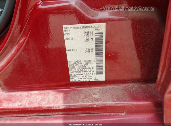 1N4BL4DV7MN390316 2021 NISSAN ALTIMA Red ძრავის განყოფილების ხედი