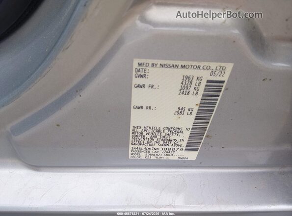 1N4BL4DV7NN388079 2022 NISSAN ALTIMA Silver Vista del compartimento del motor