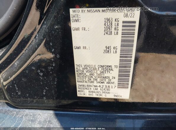 1N4BL4DV7NN423817 2022 NISSAN ALTIMA Черный Вид подкапотного пространства