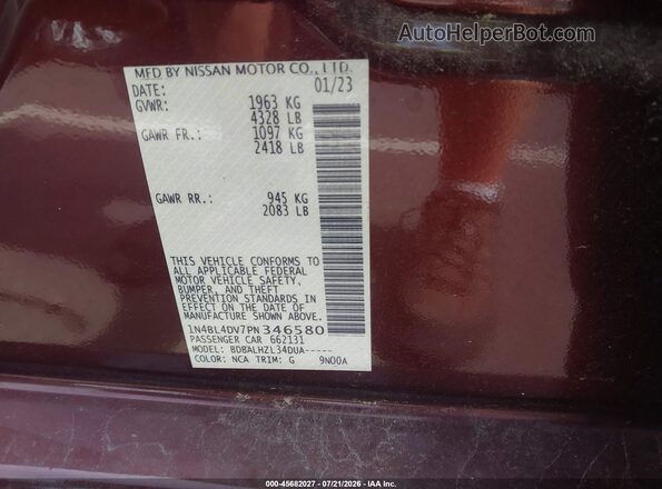1N4BL4DV7PN346580 2023 NISSAN ALTIMA Maroon Vista del compartimento del motor