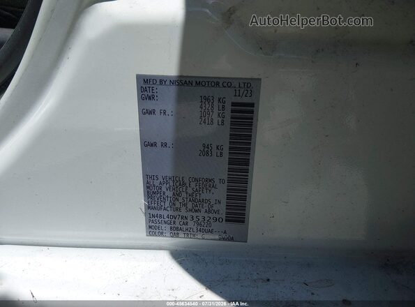 1N4BL4DV7RN353290 2024 NISSAN ALTIMA White ძრავის განყოფილების ხედი