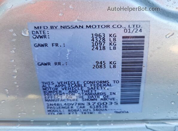 1N4BL4DV7RN376035 2024 NISSAN ALTIMA Silver VIN կոդի պիտակի տեսք