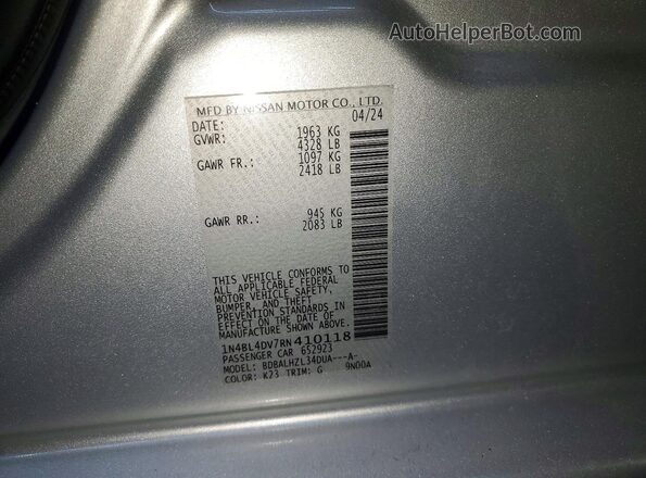 1N4BL4DV7RN410118 2024 NISSAN ALTIMA Silver ძრავის განყოფილების ხედი
