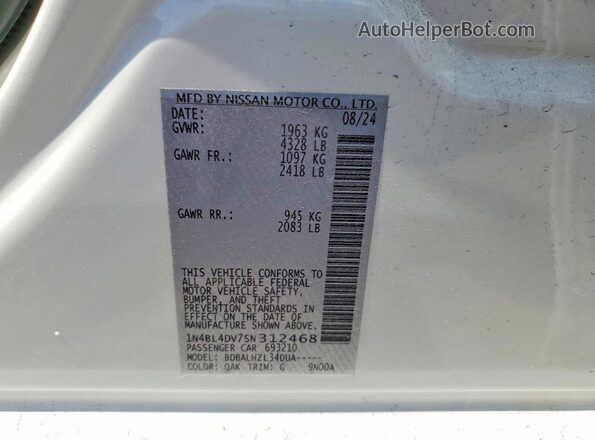 1N4BL4DV7SN312468 2025 NISSAN ALTIMA White VIN კოდის სტიკერის ხედი