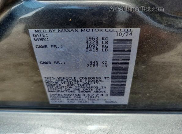1N4BL4DV7SN337743 2025 NISSAN ALTIMA Gray VIN sticker view