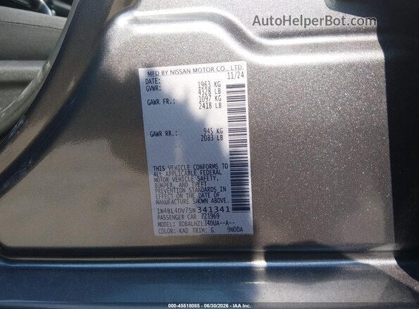 1N4BL4DV7SN341341 2025 NISSAN ALTIMA Gray Շարժիչի բաժամունքի տեսք