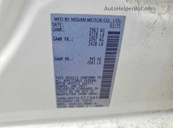 1N4BL4DV7SN377465 2025 NISSAN ALTIMA White Engine compartment view