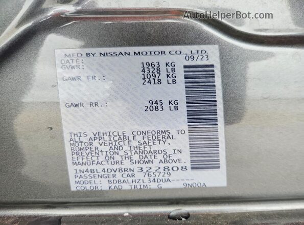 1N4BL4DV8RN322808 2024 NISSAN ALTIMA Gray Вид підкапотного простору