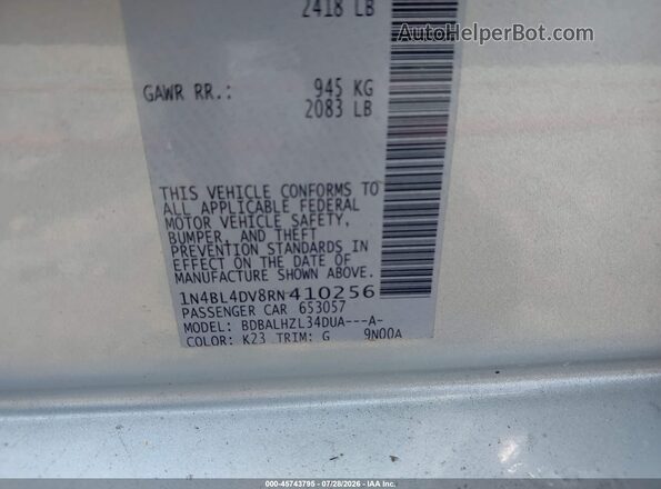 1N4BL4DV8RN410256 2024 NISSAN ALTIMA Silver Vista del compartimento del motor
