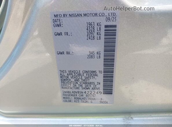 1N4BL4DV8SN422249 2025 NISSAN ALTIMA Silver ძრავის განყოფილების ხედი