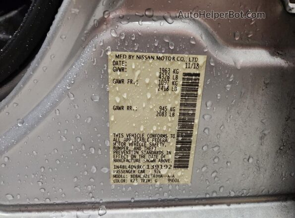1N4BL4DV9KC139192 2019 NISSAN ALTIMA Silver Вид підкапотного простору