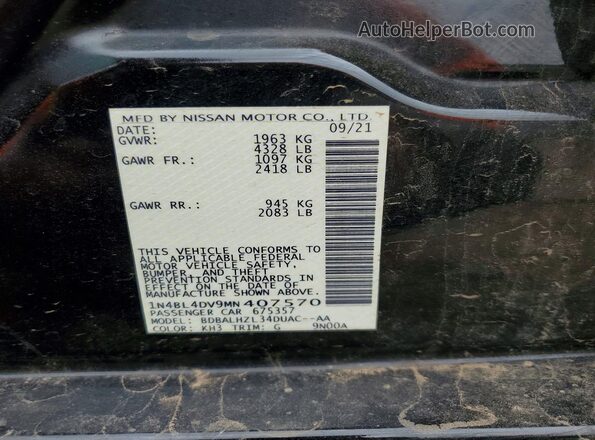 1N4BL4DV9MN407570 2021 NISSAN ALTIMA Черный Вид подкапотного пространства