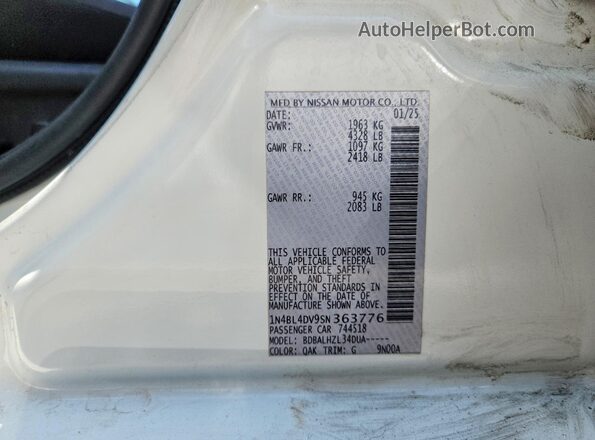 1N4BL4DV9SN363776 2025 NISSAN ALTIMA Белый Вид подкапотного пространства