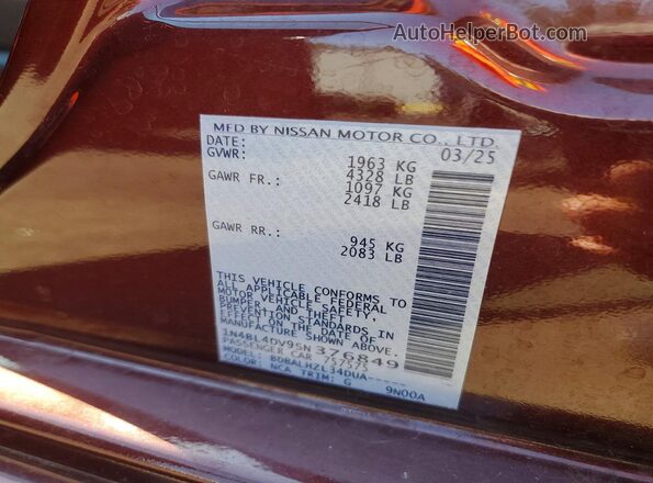 1N4BL4DV9SN376849 2025 NISSAN ALTIMA Red Vista de la etiqueta del VIN