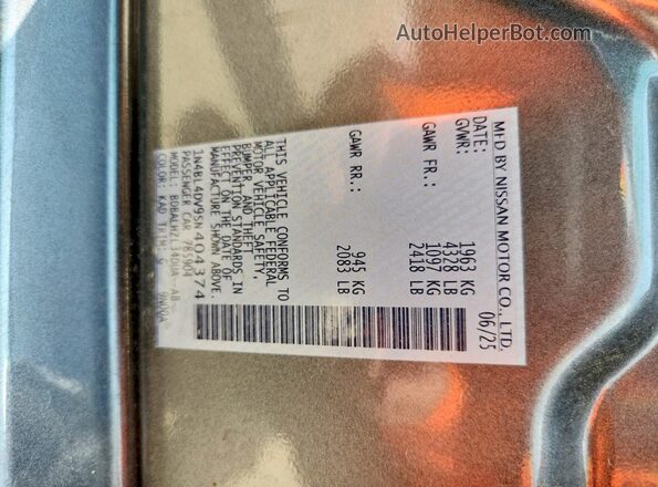 1N4BL4DV9SN404374 2025 NISSAN ALTIMA Gray VIN կոդի պիտակի տեսք
