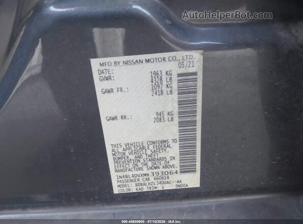 1N4BL4DVXMN393064 2021 NISSAN ALTIMA Серый Вид подкапотного пространства