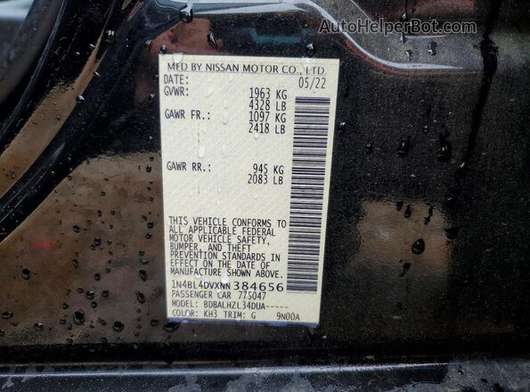 1N4BL4DVXNN384656 2022 NISSAN ALTIMA Black Շարժիչի բաժամունքի տեսք