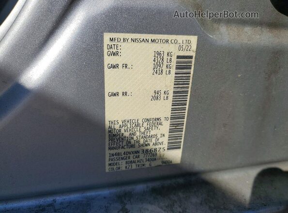 1N4BL4DVXNN386875 2022 NISSAN ALTIMA Silver ძრავის განყოფილების ხედი