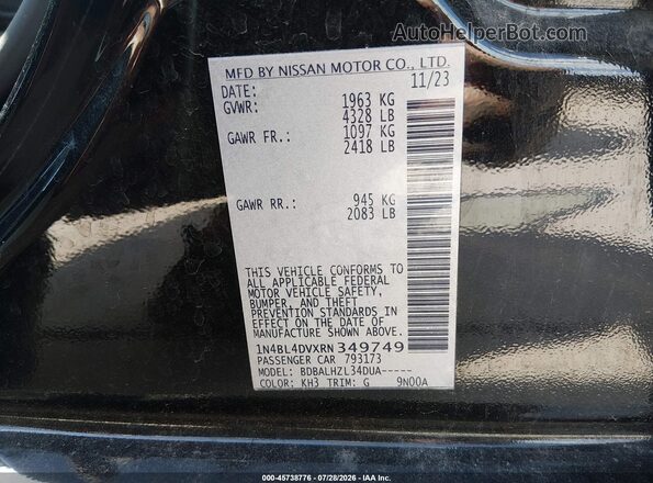 1N4BL4DVXRN349749 2024 NISSAN ALTIMA Black ძრავის განყოფილების ხედი
