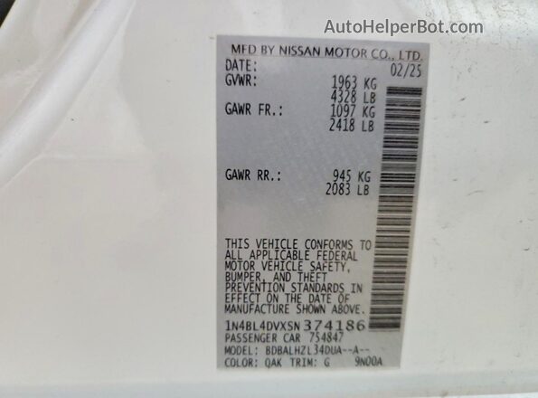 1N4BL4DVXSN374186 2025 NISSAN ALTIMA White Շարժիչի բաժամունքի տեսք
